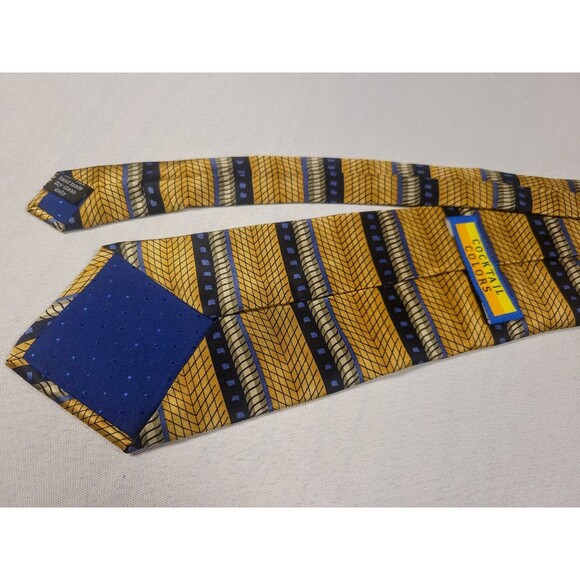 Cocktail Colors Mens Silk Tie Gold Blue Geometric Pattern 100% Silk - Minor Flaw - Picture 2 of 6
